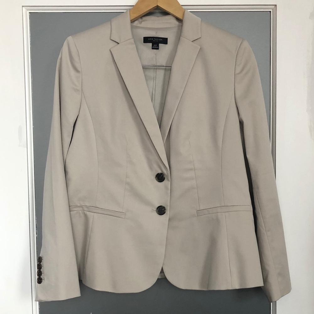 Ann Taylor Cotton Blend Tan Suit Jacket